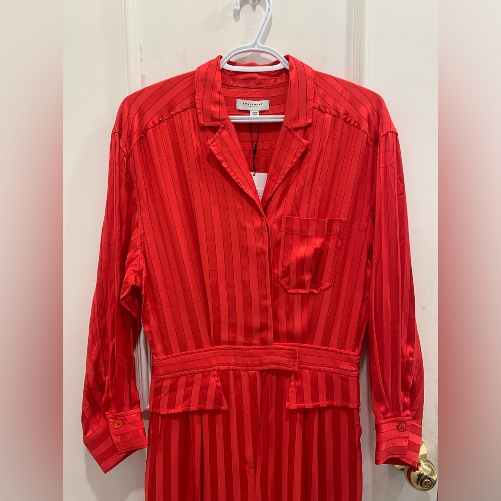 NWT Equipment Red Striped Jumpsuit Size 4